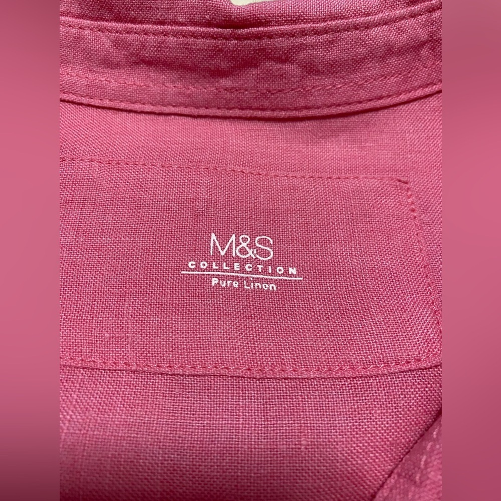 M&S Pink Woman’s Button Front Long Sleeve 100% Linen Shirt. Plus Size 16. - Picture 4 of 6